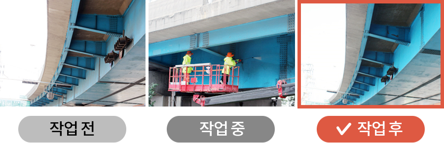 작업전, 작업중, 작업후를 나타낸 사진